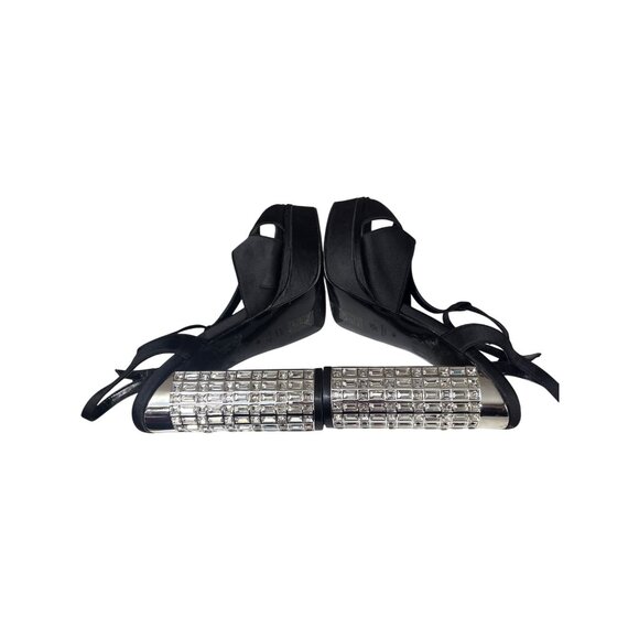 Dune Size 9 Black Satin Rhinestone Block Heel Platform Sandals With Adjustable S - Picture 6 of 7